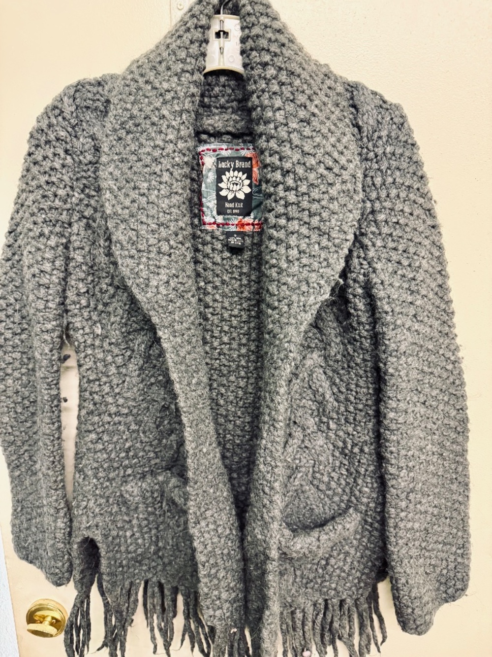 Lucky Brand Charcoal Gray Wool Knit Cardigan Sweater